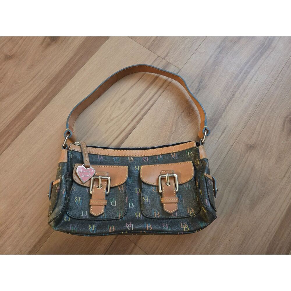 Vintage Dooney & Bourke DB Monogram Multicolor Shoulder Bag Y2K Leather Trim